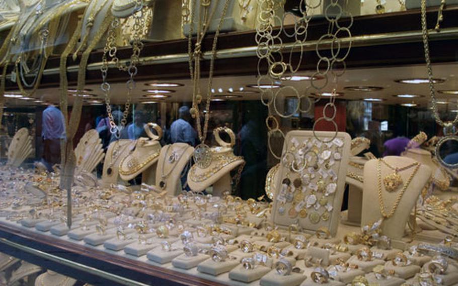 Leather is not the only shopping draw in Florence. The gold market is yet another attraction for tourists visiting Florence and its shops like this one nestled into small buildings on the Ponte Vecchio.