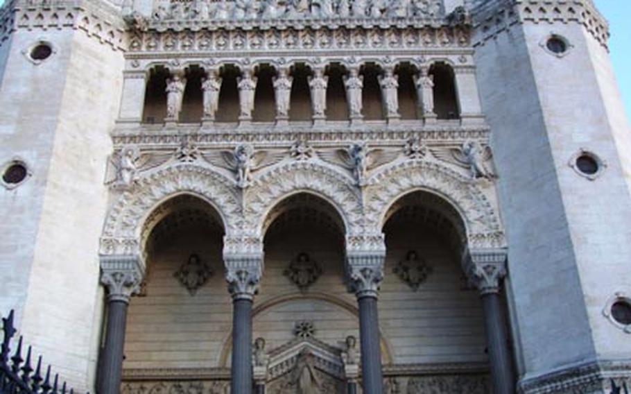 Lyon’s monumental 19th century basilica sits atop the Fourvière hill. The interior is lavishly decorated with mosaics.