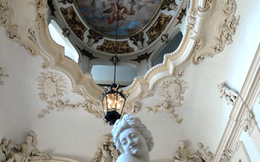 The baroque palace in Rastatt features ornately decorated ceilings, but most of the original furnishing has been lost.