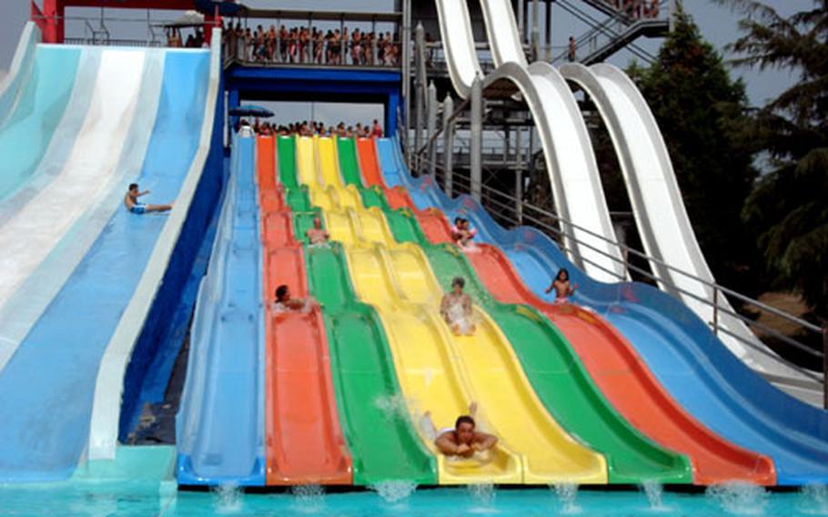 Water slides are a huge attraction for adults and older children looking to make a splash at the Aquapark section of Magic World.