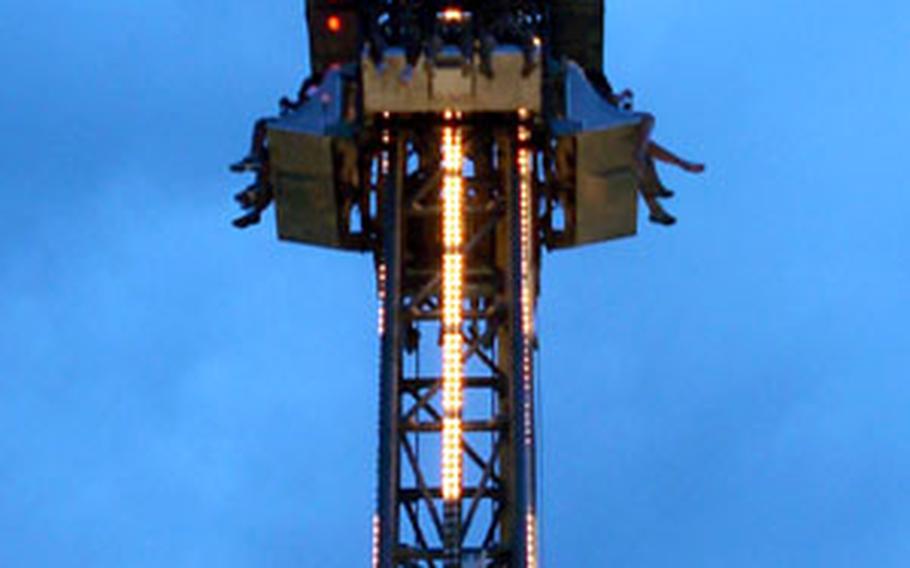 The Mega Drop is a 12-seat ride that takes you up, up and up and then drops you in a free-fall descent.