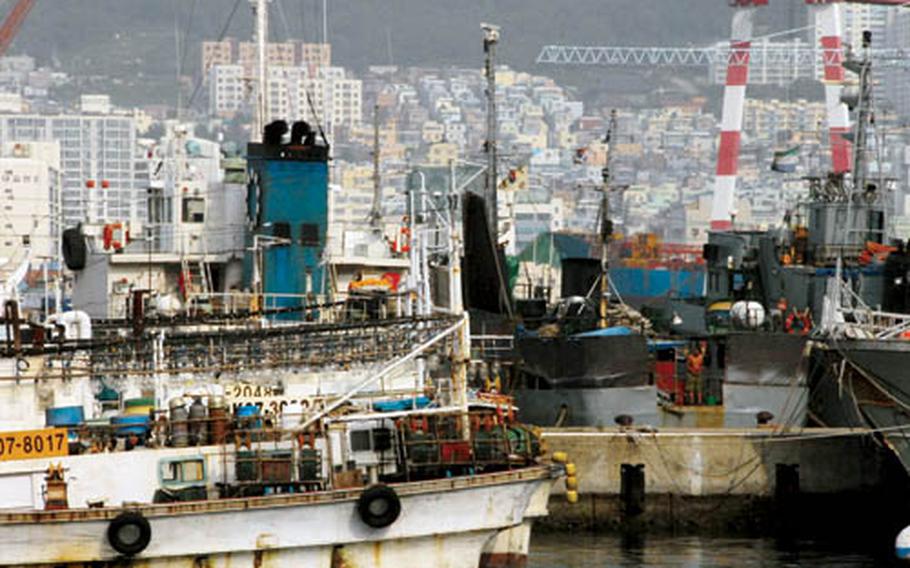 A view of Busan from the port outside the Jagalchi fish market.