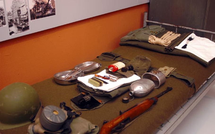 During the Cold War, many U.S. soldiers in the German state of Hessen, particularly in the east, were subject to field inspections most Saturdays. Soldiers were expected to mobilize at a minutes’s notice — 10 minutes, actually — to fight Soviet and East German forces, and this drill was intended to emphasize the need to be stocked and ready to go. These deployment items, from tooth powder to tent stakes, are part of a traveling exhibit called "Americans in Hessen," now on display at Schloss Philippsruhe in Hanau-Kesselstadt.