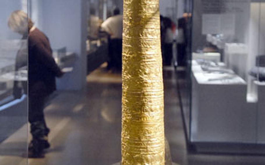 The golden headdress of a Bronze Age sun priest was found near Nuremberg by a worker clearing tree stumps in 1953.