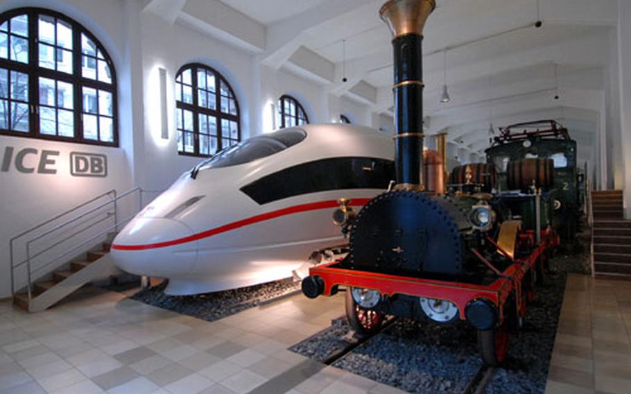 Germany&#39;s fastest train, the ICE 3, which can reach speeds of 205 mph, stands next to a 1952 replica of its earliest steam engine, the Adler at the DB Museum in Nuremberg. The Adler was made in England in 1835, then transported in pieces by boat and mule to Nuremberg, where it was assembled.