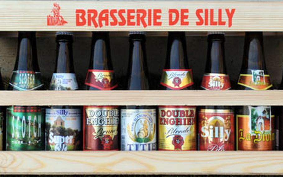 A sample case of beers from the Brasserie de Silly in Silly, Belgium, holds nine of the the dozen different types of beer made at the brewery. The alcohol content of this sample ranges from 5 percent to 9.5 percent.
