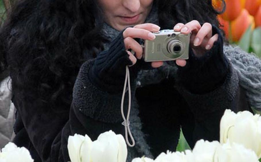 A visitor takes a photo of the flowers on display at the famed Keukenhof gardens on the outskirts of Lisse, Netherlands. The gardens are open until May 21 this year.