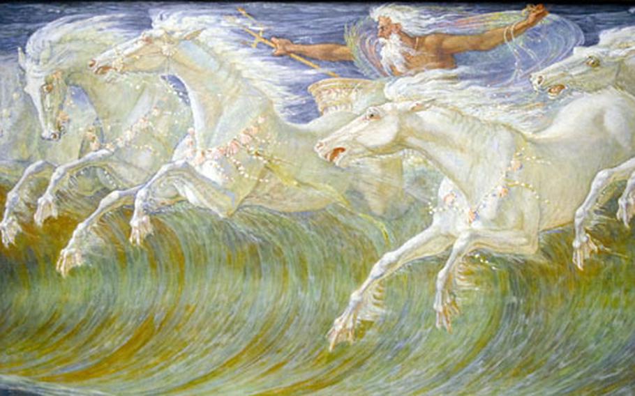 A view of Walter Crane’s 1892 work “Neptune’s Horses” at the Neue Pinakothek in Munich. The museum features an overview of European art from classicism to art nouveau.