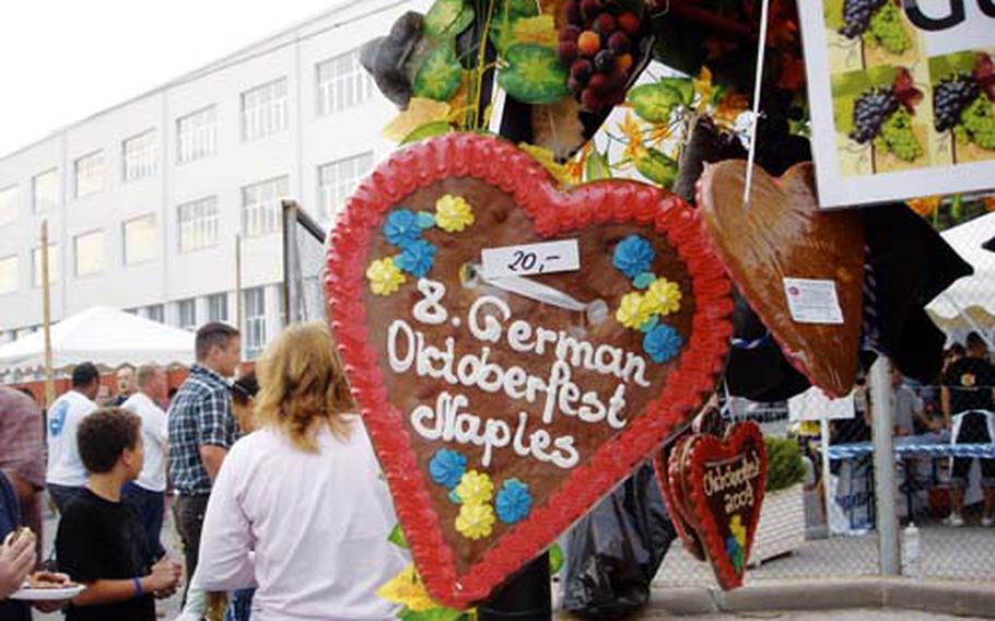 Heart-shaped gingerbread cookies mark the eighth annual Oktoberfest celebration held Friday at the NATO base in Naples.
