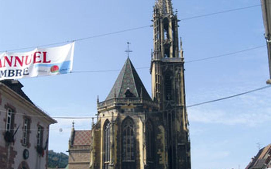 It took about 200 years to build the church, considered by many to be, along with the cathedral in Strasbourg, the finest Gothic church in Alsace. The church’s exterior includes a 250-foot tower.
