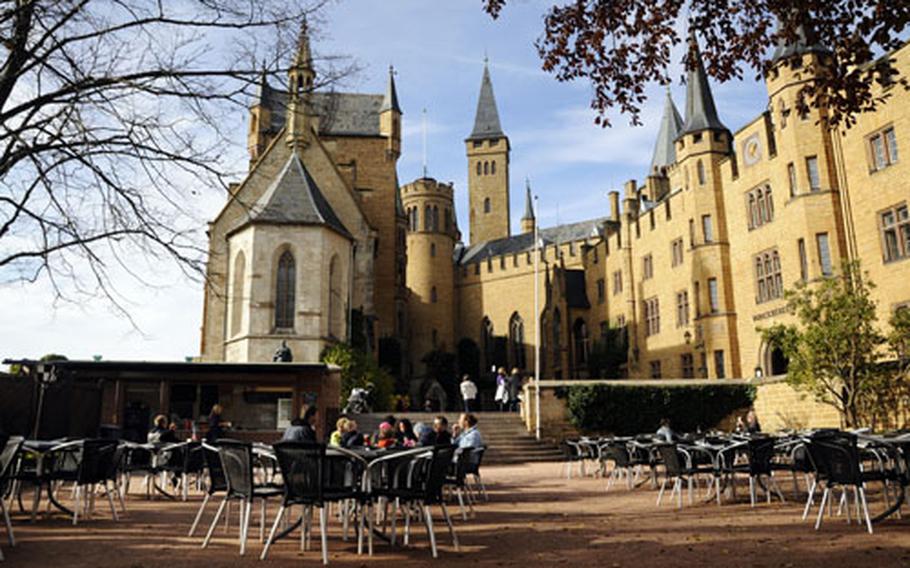 A beer garden in the center of the Hohenzollern Castle grounds.