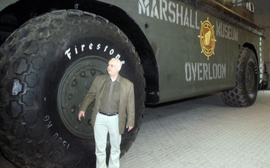 Between the two museums at Liberty Park, there are well over 200 military vehicles. One of the more noteworthy is found in the Marshall Museum. It’s a Vietnam-era, 60-ton amphibious cargo craft, equipped with 17-foot-high tires that dwarf Pieter Klaassen, the head of collections at Liberty Park.