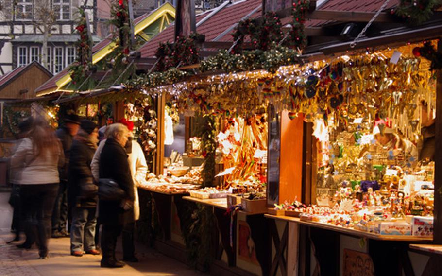 The square by the Dominican Church in Colmar, France, is packed with stalls offering all manner of seasonal gifts and goodies.