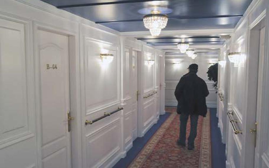 One of the hallways of the first-class section of the Titanic, was re-created in the style of the original ship.