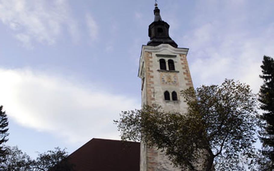 St. Mary of the Assumption, a 17th-century church with a soaring bell tower, sits on the island in Lake Bled and is one of the local attractions. Visitors to Bled can rent a boat and paddle to the island.
