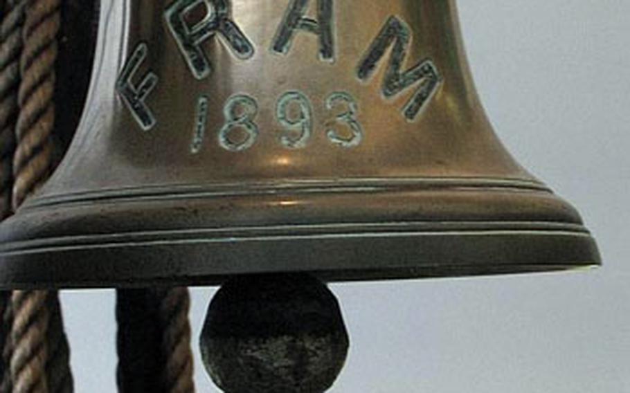 A bell from the Fram, a 127-foot Viking schooner, is one of the exhibits at the Fram Museum.