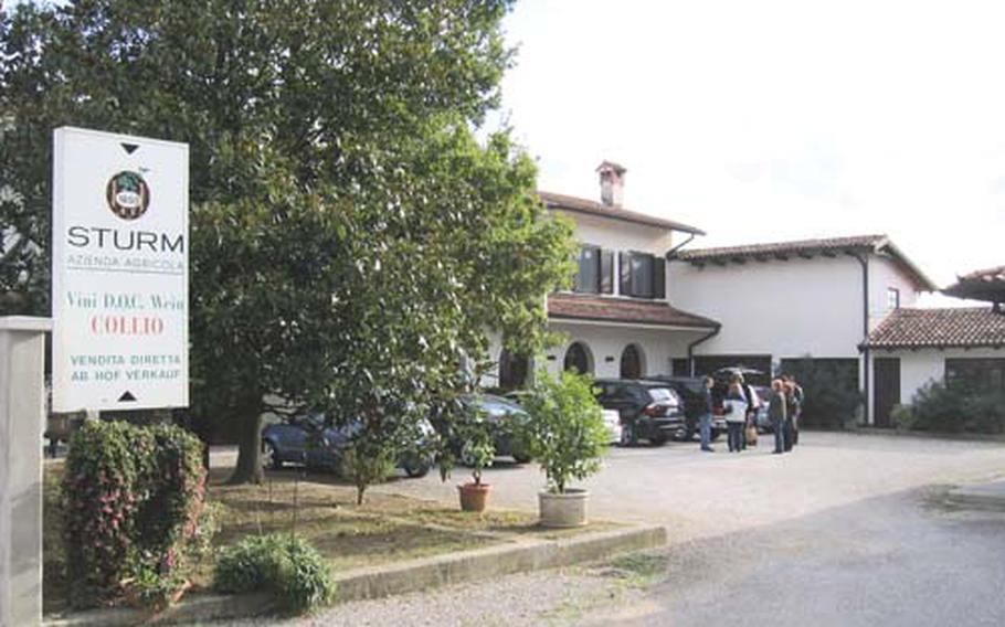 A group from Aviano Air Base is about to take a private tour of the Oscar Sturm winery, arranged for them by the Enoteca of Cormons. The winery is run by two brothers, Patrick and Denis Sturm.