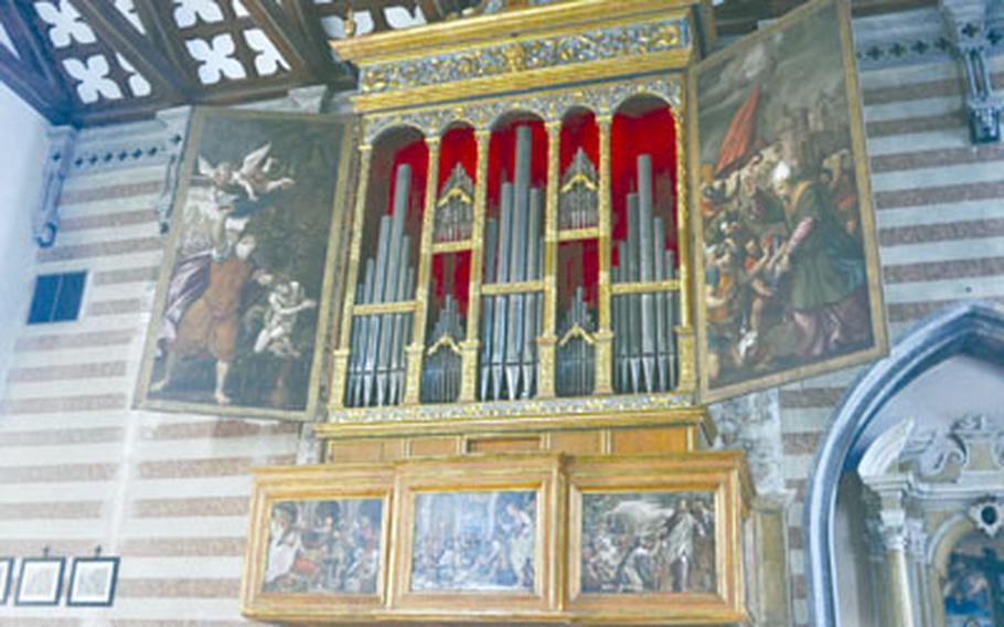 They don’t build ’em like they used to, especially when it comes to Venetian organs. This organ, which is still in use, was built around 1500. It is housed in the parish church in Valvasone, Italy, a short drive from Aviano Air Base. Its cabinet was painted by Giovanni Antonio, the most famous artist in the region at the time, and his son-in-law.