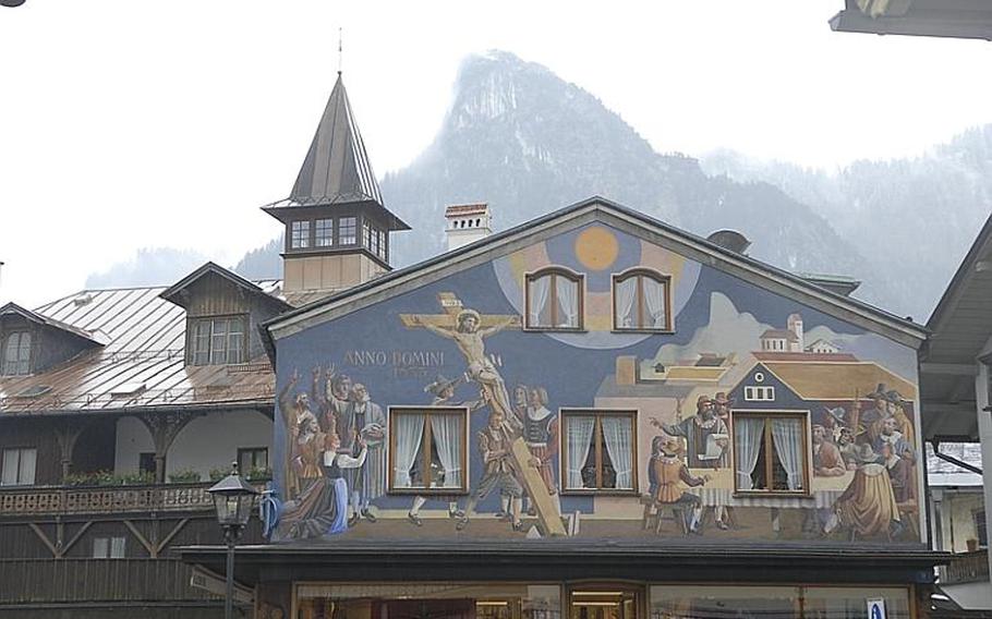 Religious murals on the exterior of buildings are common in Oberammergau.