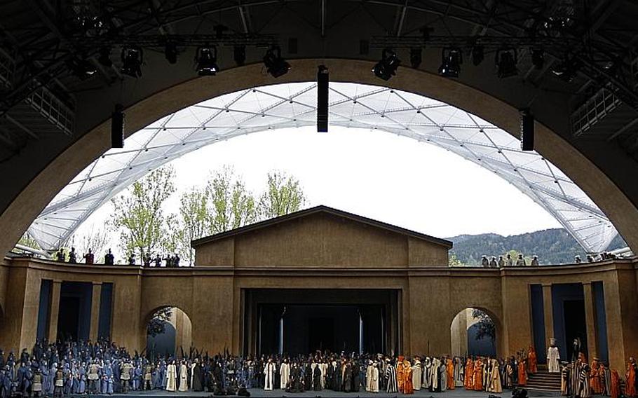 Residents of Oberammergau perform during a dress rehearsal of the passion play. 