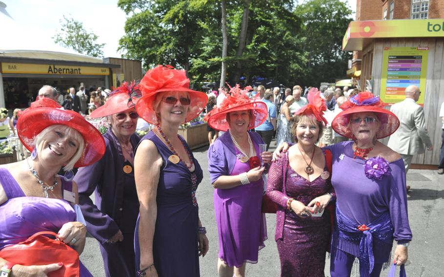 Ladies Day at the Newmarket Racecourses in England brings out groups of old friends, like this crew of British Golden Girls.