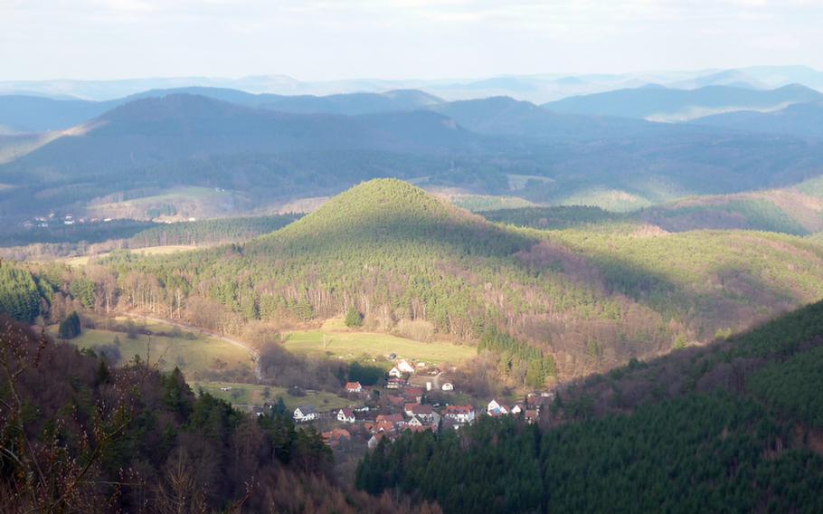 The hills and forests of the northern Alsace in France, and the southern Pfalz, or Palatinate, in Germany.