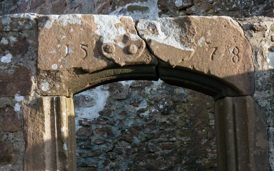 Although the year 1578 is inscribed on this door head at Chateau de Hohenbourg, the castle on the French-German border probably dates to the 12th century.