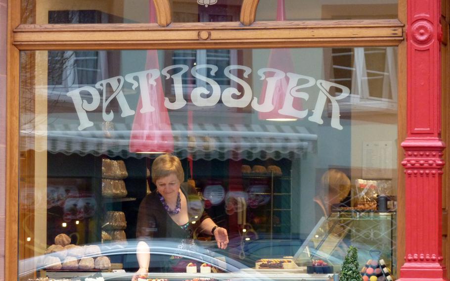 The window of the Patisserie Rebert is restocked with some of the goods it is famous for: eclairs, petits fours, cakes, chocolates and canapes. It should always be a stop on a visit to Wissembourg.