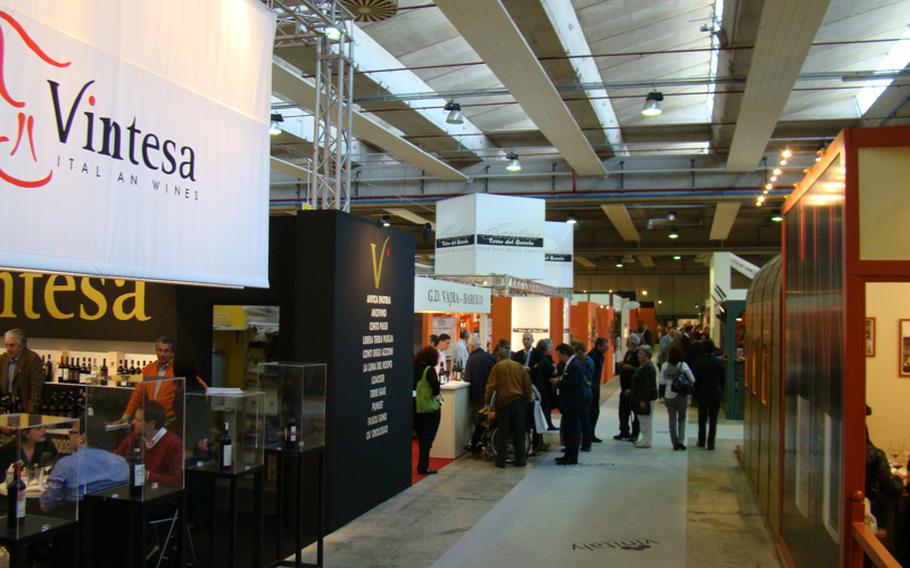 Each wine producer sets up a booth for free wine tasting at Vinitaly. Producers from around the world travel to the Italian each year for one of the world's largest wine fairs.