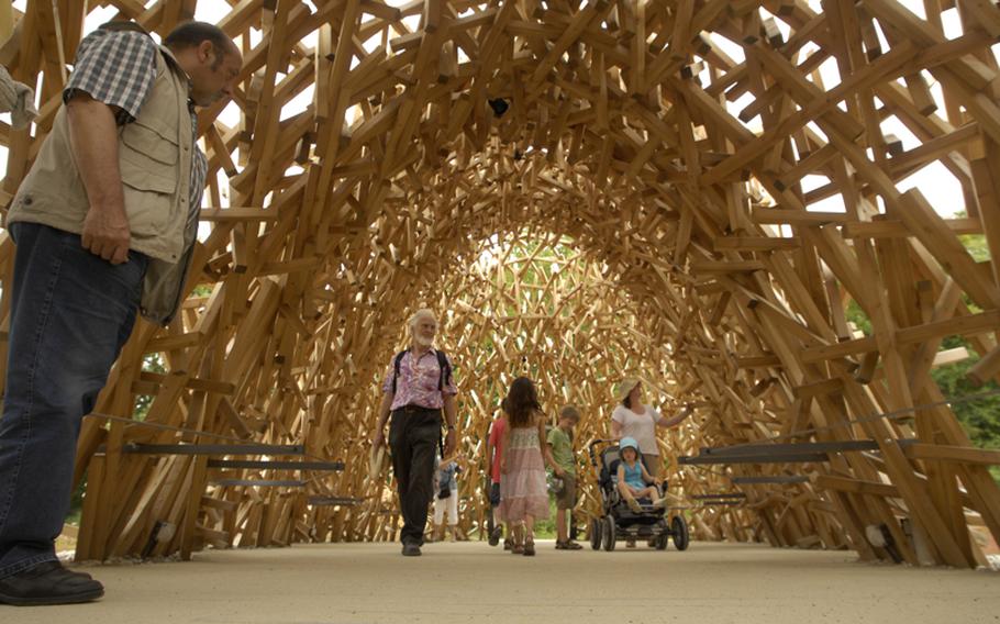 A wooden archway is one of the highlights of the horticulture show&#39;s venue at the Ehrenbreitstein fortress in Koblenz, Germany. The show also has two other venues in the city.