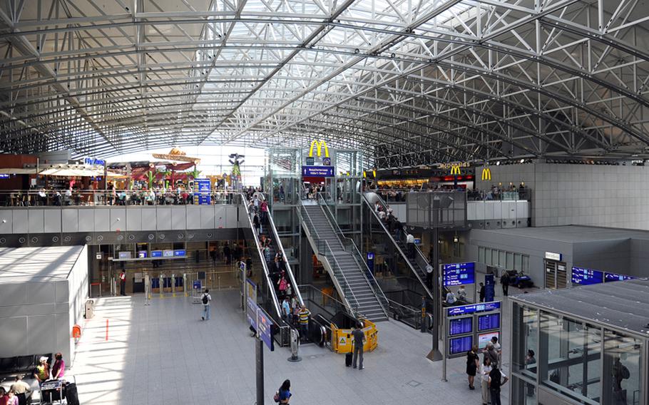 A view of Terminal 2 with its food court at Frankfurt Airport. The McDonald&#39;s at right is supposedly Europe&#39;s largest.