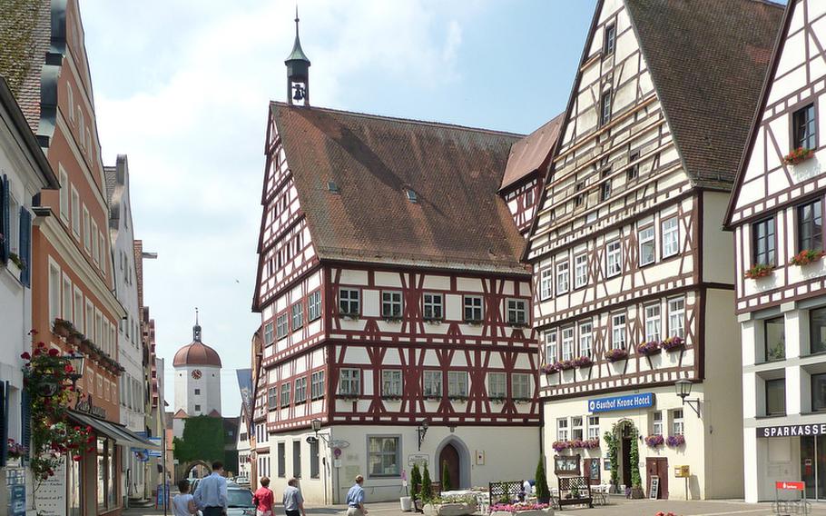 A view of Oettingen, Germany, with the Rathaus (city hall), at center.
