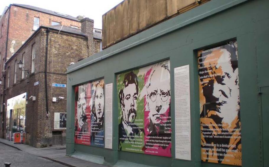 Ireland reveres its many literary luminaries. Aston Place in Dublin honors five of the country&#39;s great writers in murals: from left, Brendan Francis Behan, Oscar Wilde, John Millington Synge, Sean O&#39;Casey, and George Bernard Shaw.