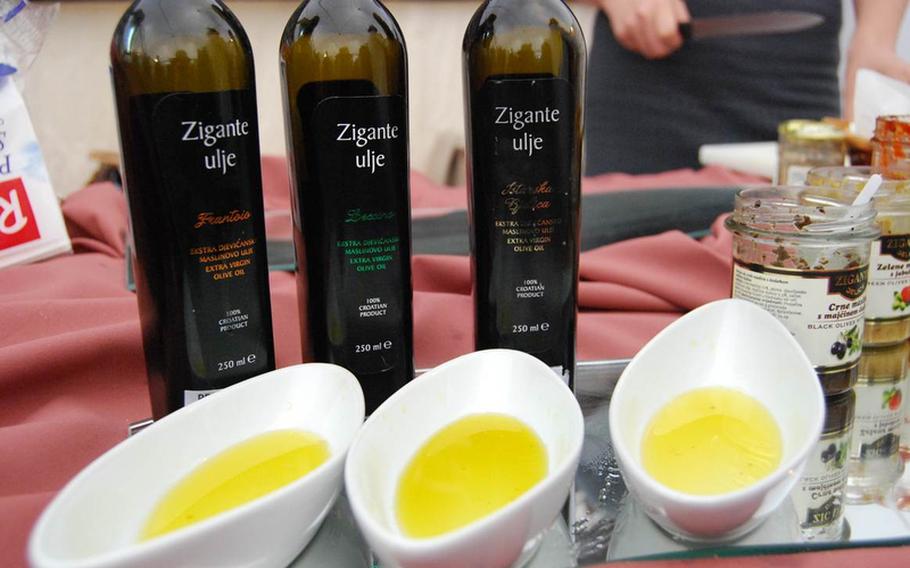 The olive oils of Croatia's Istrian peninsula are second only to those of Tuscany, local residents claim. The olive oil is consumed with cubes of bread during the annual truffle festival in Livade, Croatia.