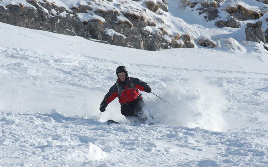 A skier tackles an ungroomed black run at Avoriaz on a past Presdents Day Weekend. Avoriaz is on the French side of the Portes du Soleil ski area.
