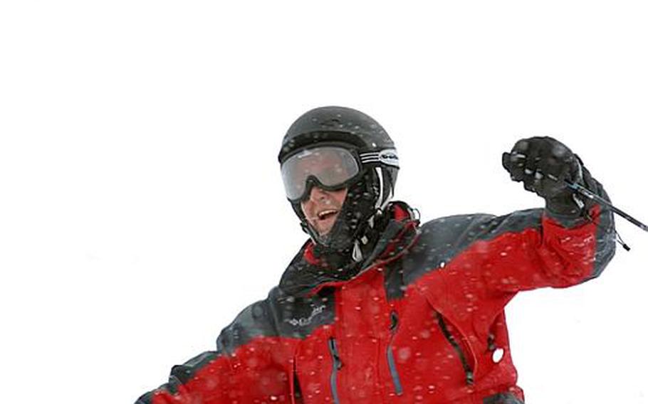 American skier John Hereford negotiates the "Wall of Death" at Champery, France. Hereford called the run "probably the most extreme terrain I have skied in Europe."