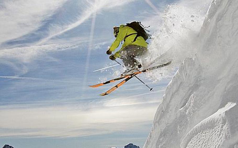 Canadian skier Trevor Meldrum earns his frequent flier miles high above Garmisch on the Zugspitze.