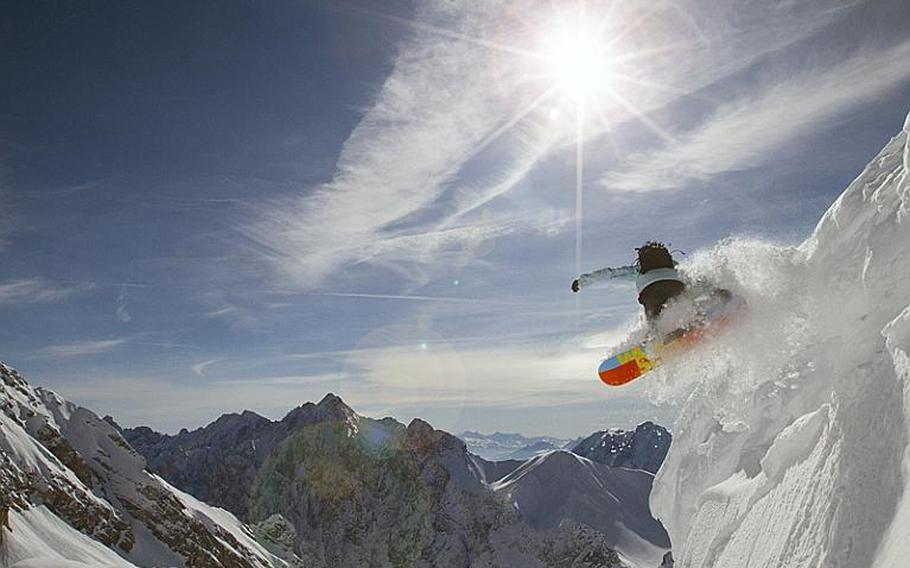 American skier Barry Main of Edelweiss Lodge and Resort drops into what is going to be a ride to remember on the Zugspitze.