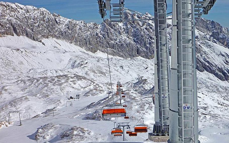 Germany's snowiest mountain has upgraded its mountaintop lifts with a high-speed, bubble-enclosed, six-passenger chair with heated seats. The new lift on the Zugspitze mountain in Garmisch-Partenkirchen is called the Wetterwandeckbahn.