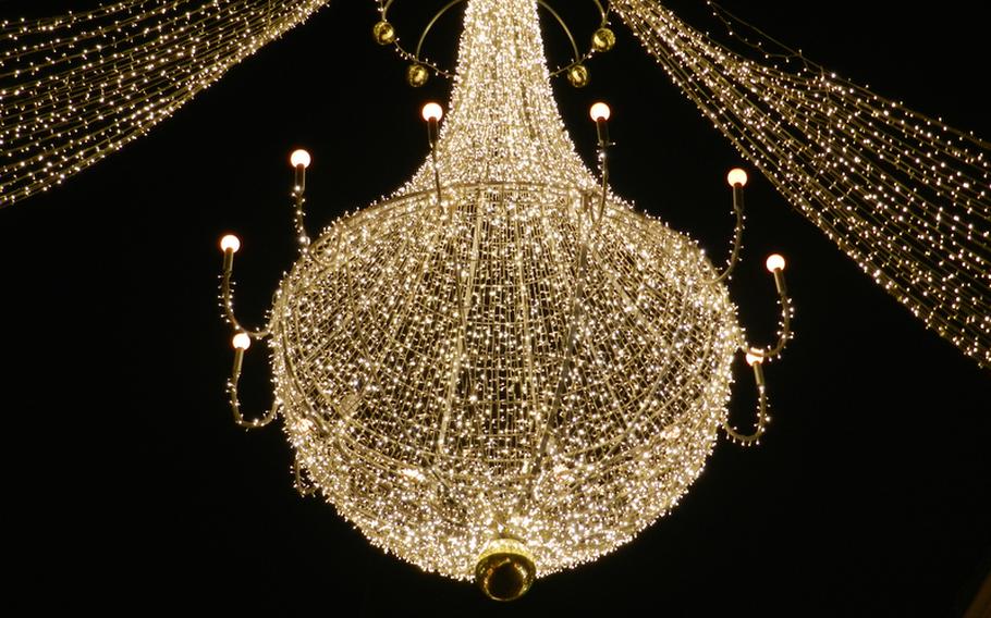 One of the elegant chandelierlike decorations that light up one section of Vienna, Austria's downtown pedestrian zone during the holidays in 2011. The decorations changed every few blocks throughout the pedestrian zone, with each set of lights setting a different mood in each neighborhood.