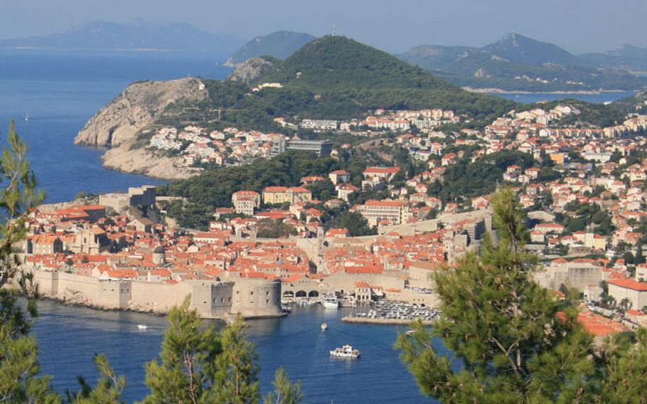 A view of Dubrovnik's old town from the east, showing a port that has been used for international trading for centuries.