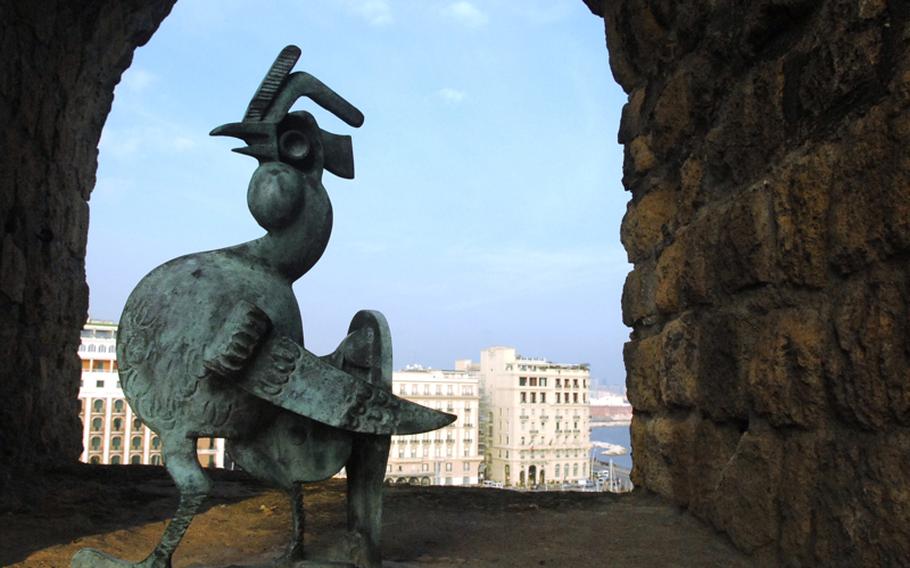 A rooster decorates one of the alcoves at Castel dell'Ovo.