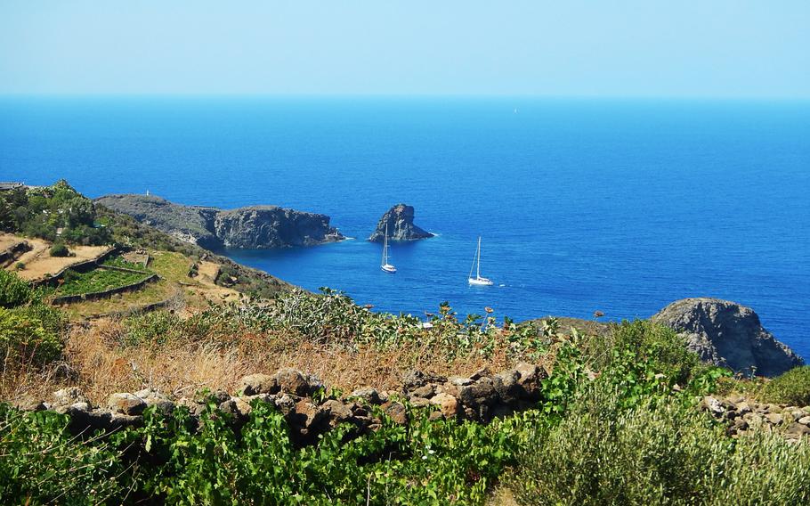 Unspoiled, crystal-clear blue-green waters beckon visitors to the 32-square-mile volcanic Italian island of Pantelleria, located in the Strait of Sicily, 37 miles from Tunisia and 62 miles from Sicily.