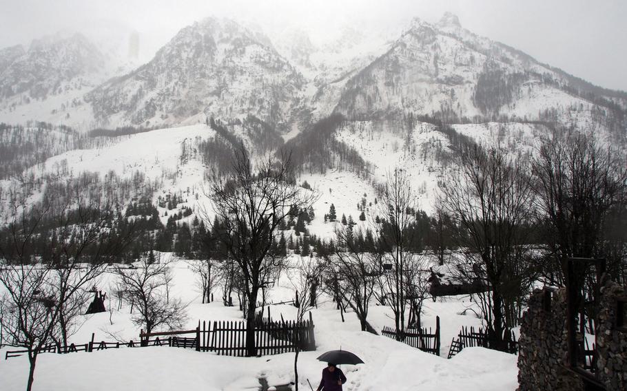 Valbona, Albania, where deep snows usually blanket the valley and mountains from December to March, making it a prime location for backcountry skiing.