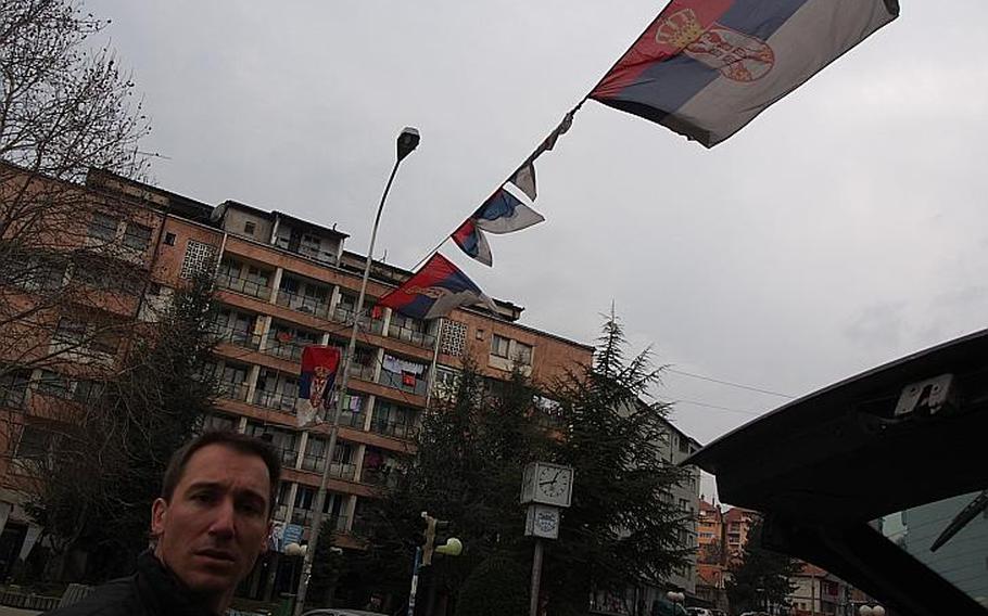 Serbian flags fly in the ethnically Serbian side of Mitrovice, Kosovo. The residents on that side of the bridge claim they should still be part of Serbia, while Kosovo claims the territory.