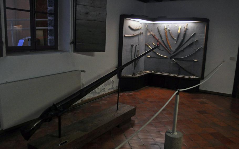 This extremely long gun is featured in one of several rooms at Villa Manin in northeast Italy dedicated to arms and armor. The rooms are just a few steps from the entrance to a temporary exhibit of photography from Robert Capa.