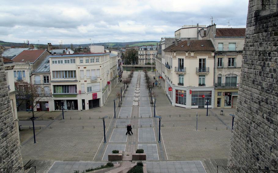 View of central Verdun, France, with the Meuse River in the background, taken from the town's central monument to the epic battle in 1916.