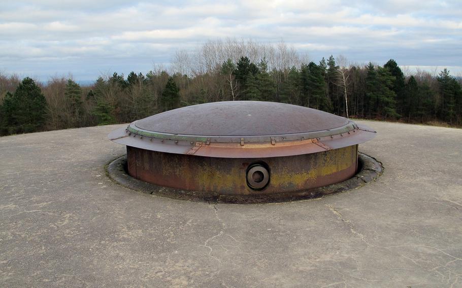 A retractable steel turret of a 155mm howitzer on top of Fort Douaumont in Verdun, France.