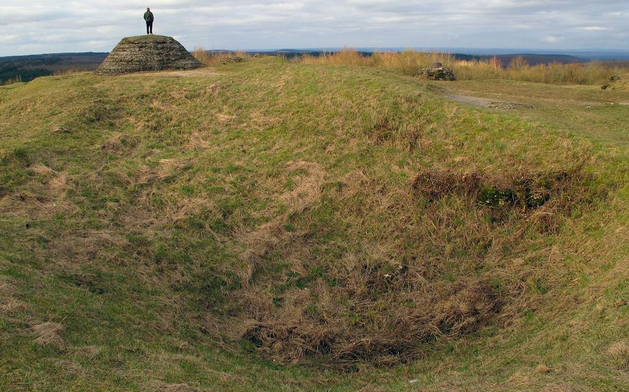 The top of Fort Douaumont. The fort remains pockmarked by the craters of tens of thousands of artillery shells fired at it during the bloody Battle of Verdun.