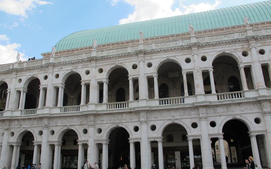 The white-marble Basilica Palladiana dominates Vicenza, Italy's, historical city center.